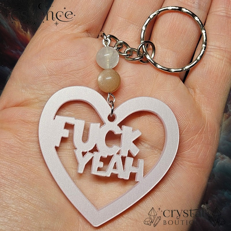 Baby Pink F*ck Yeah Keychain with sunstone & Moonstone Beads