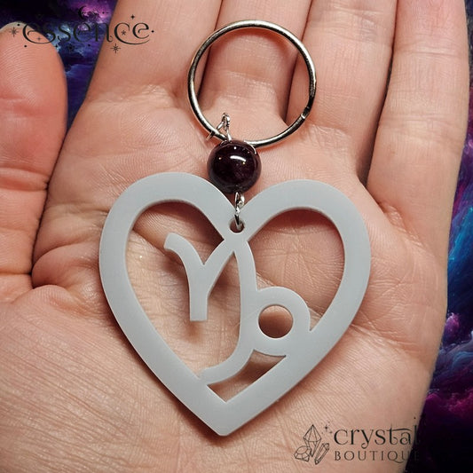 Capricorn Heart Keg Chain with Garnet Bead