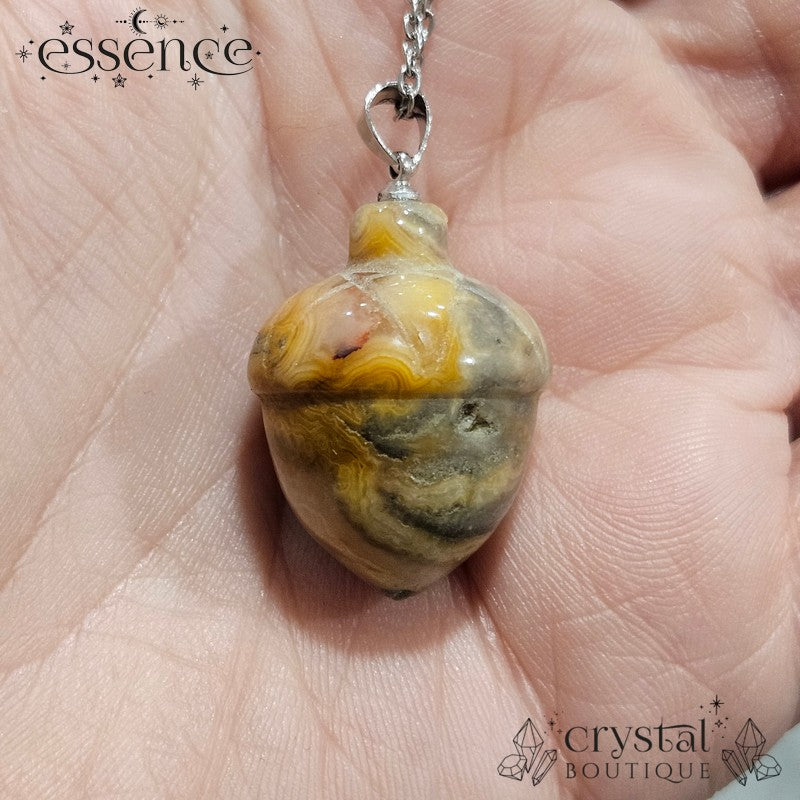 Crazy Lace Agate Acorn Necklace