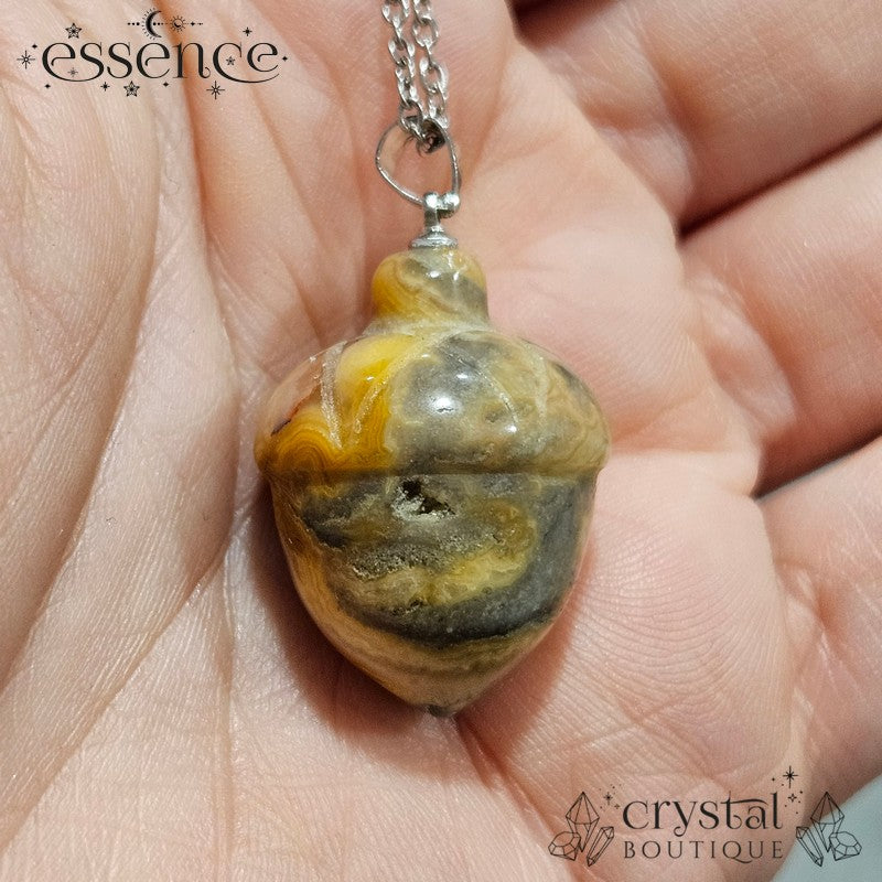 Crazy Lace Agate Acorn Necklace