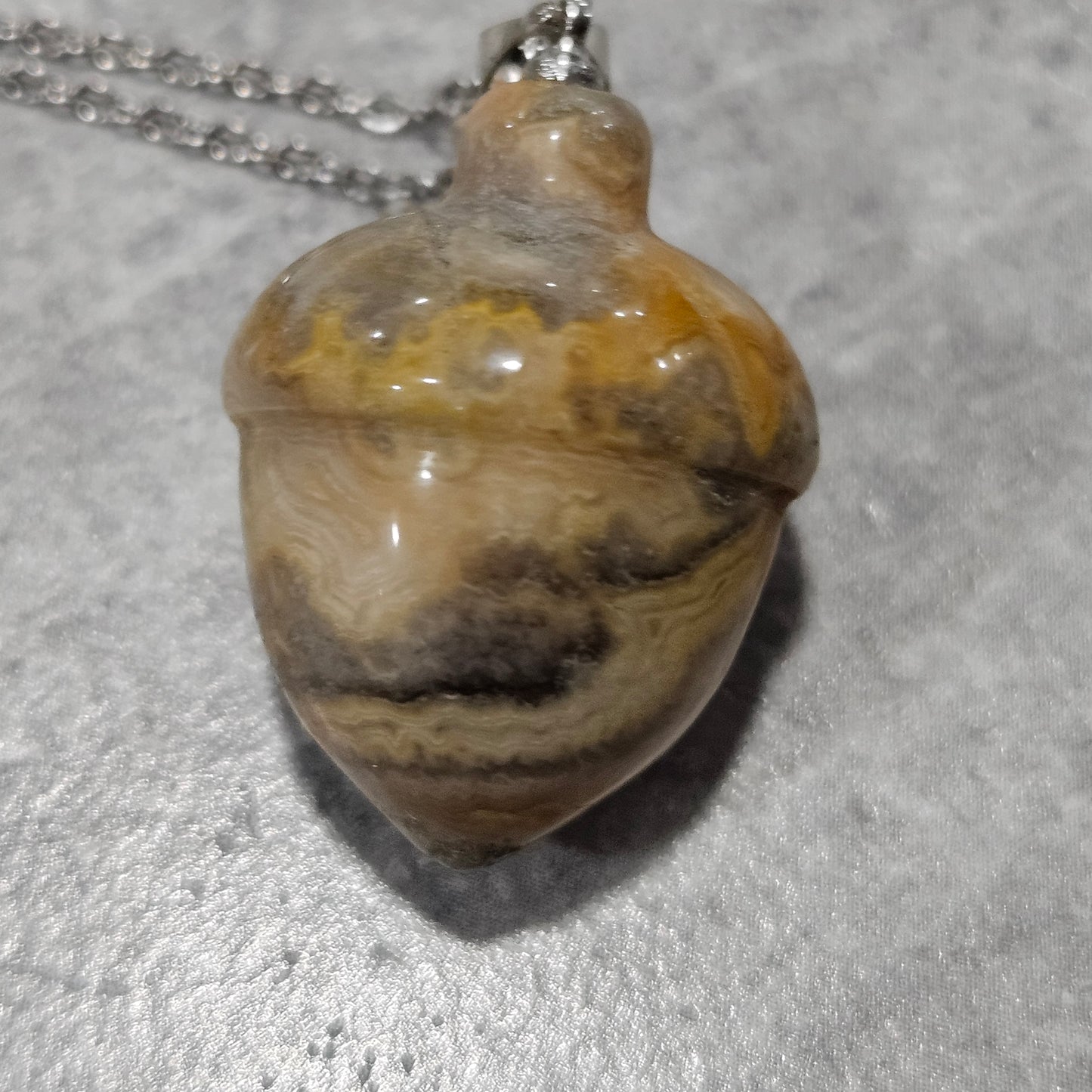 Crazy Lace Agate Acorn Necklace