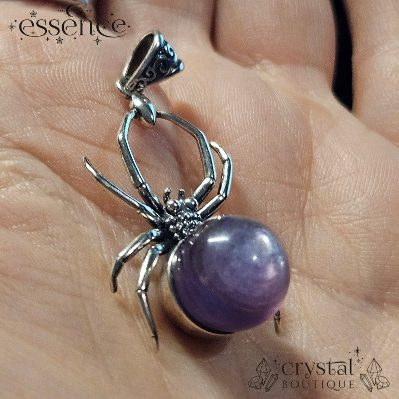 S925 Lepidolite Spider Pendant