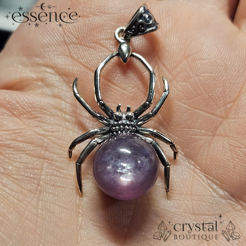 S925 Lepidolite Spider Pendant