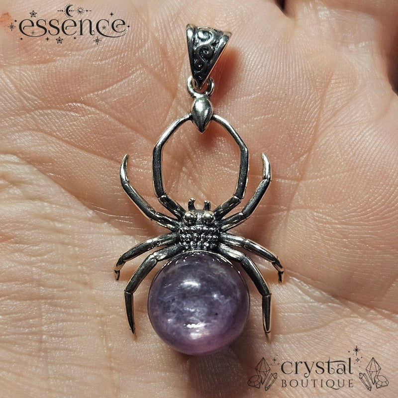 S925 Lepidolite Spider Pendant