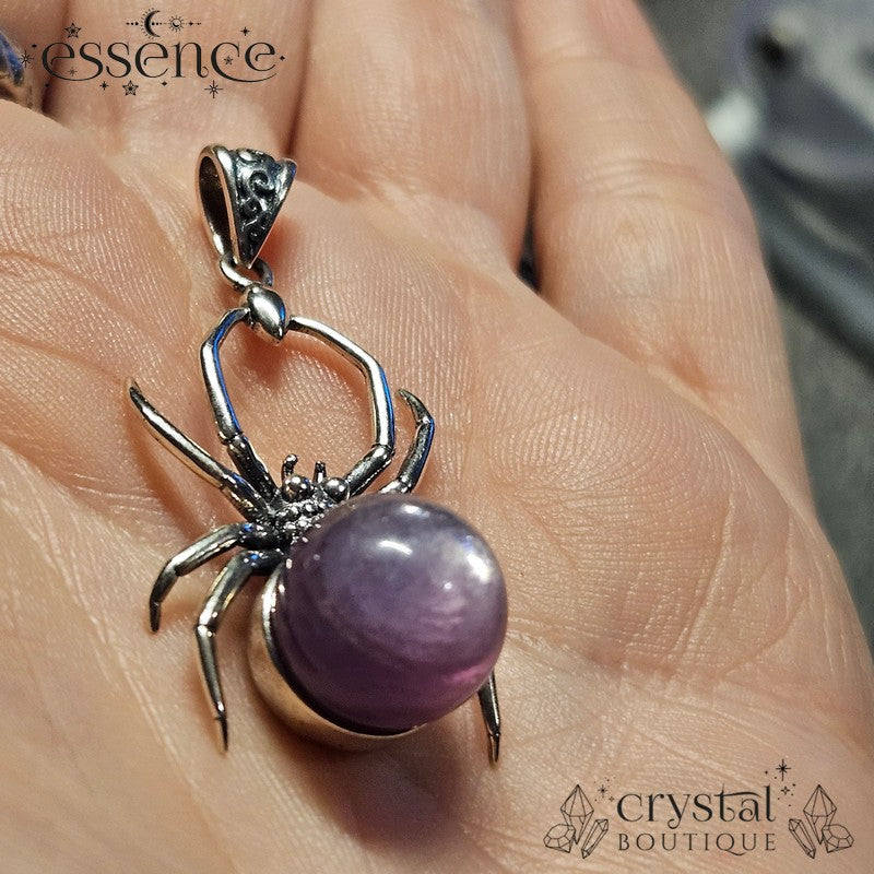 S925 Lepidolite Spider Pendant