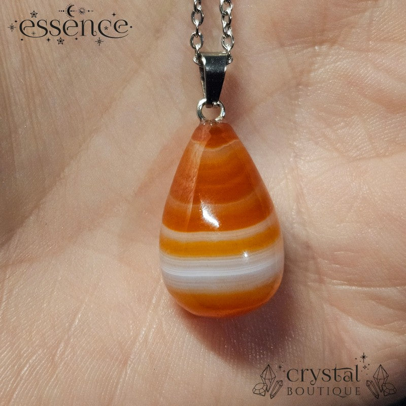 Carnelian Teardrop Pendant with Stainless Steel Chain