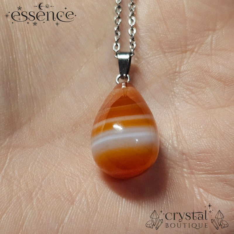 Carnelian Teardrop Pendant with Stainless Steel Chain