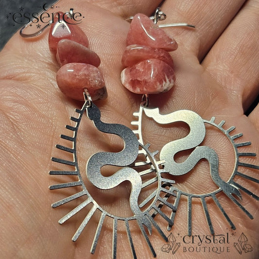 Rhodochrosite Snake Earrings