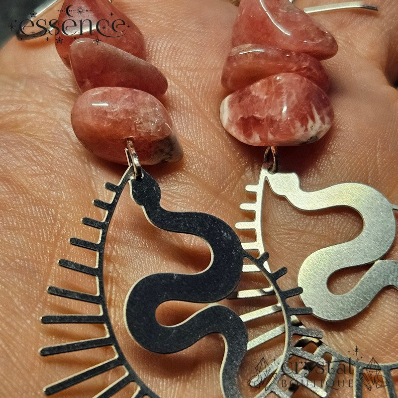 Rhodochrosite Snake Earrings