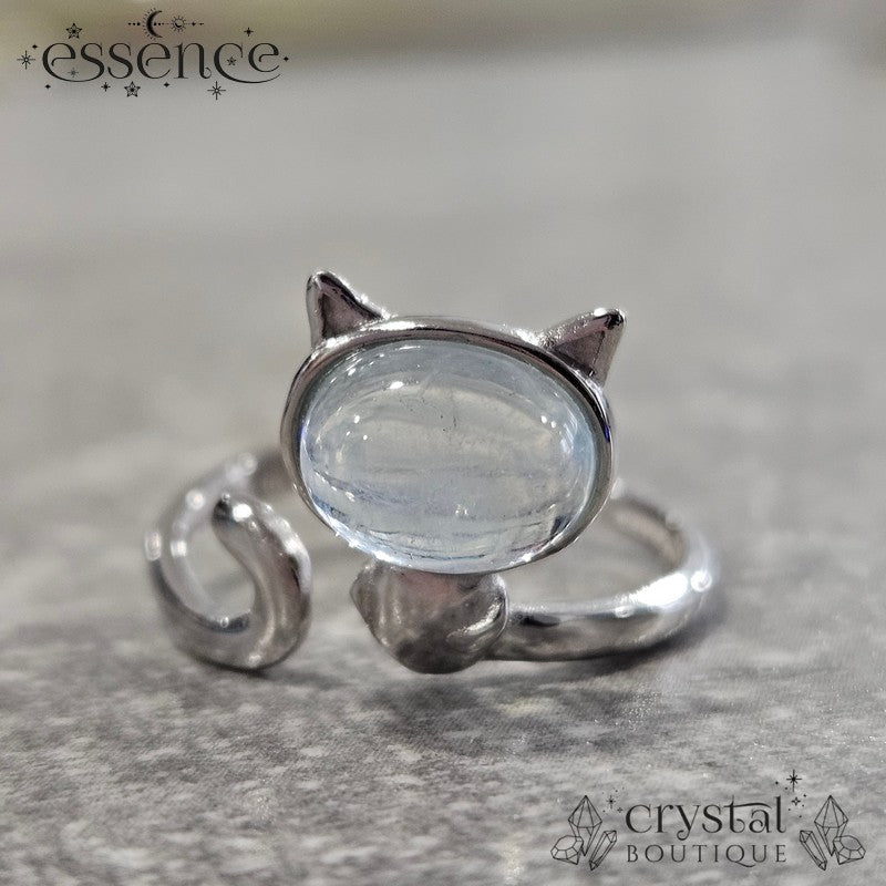 Aquamarine cat S925 ring