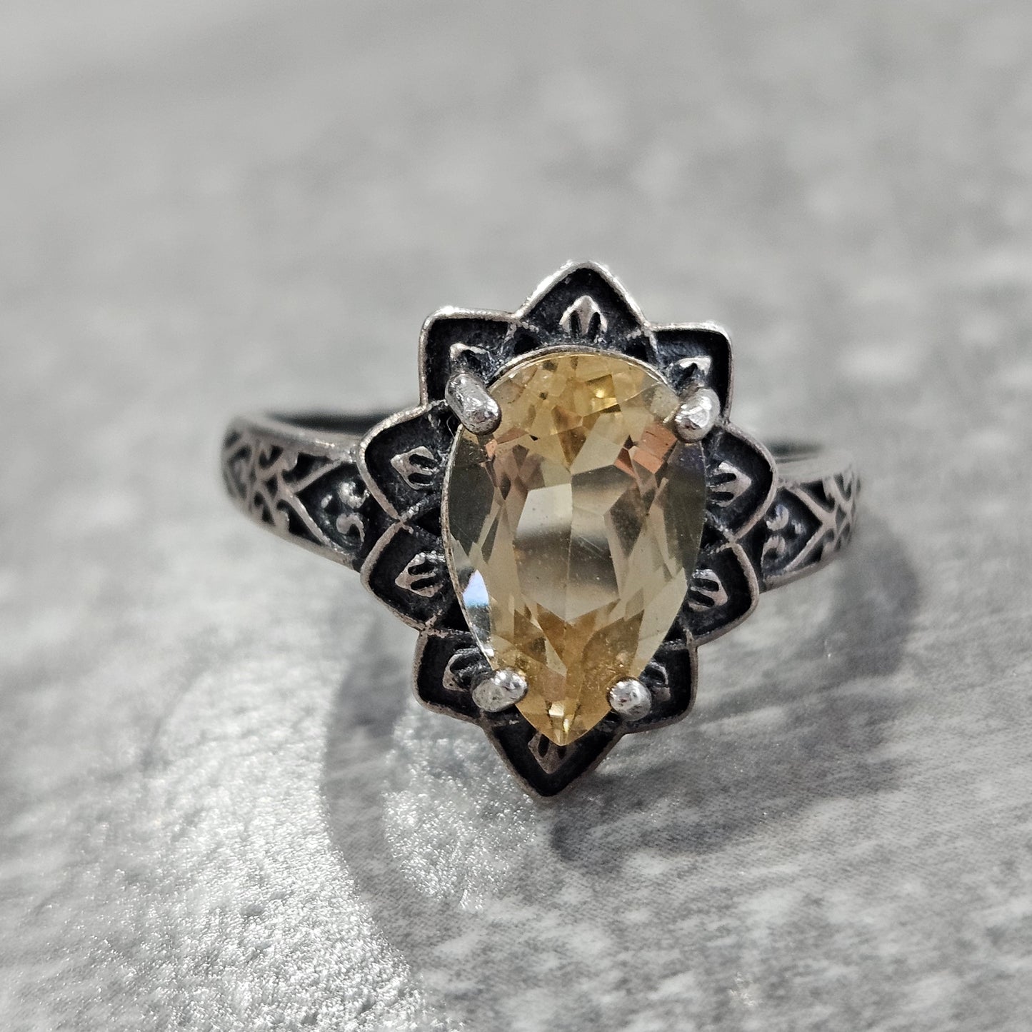 Faceted Citrine Adjustable S925 ring