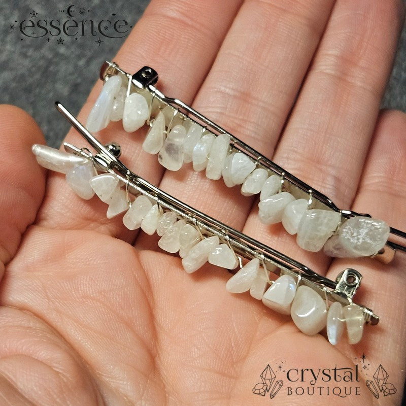 Moonstone Chip Hair Clips - Pair