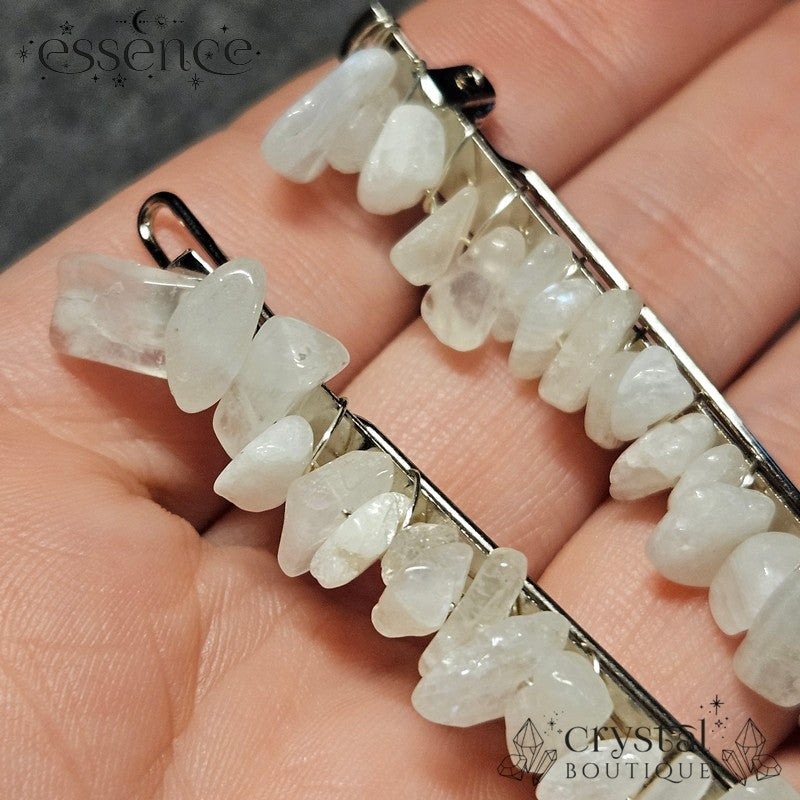 Moonstone Chip Hair Clips - Pair