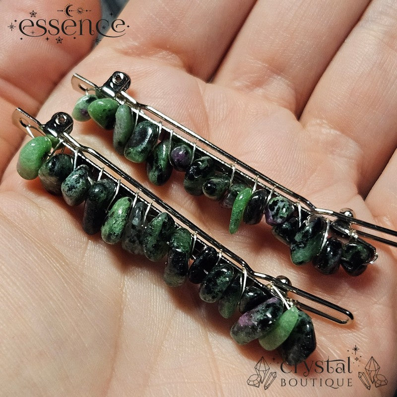 Ruby in Zoisite Chip Hair Clips