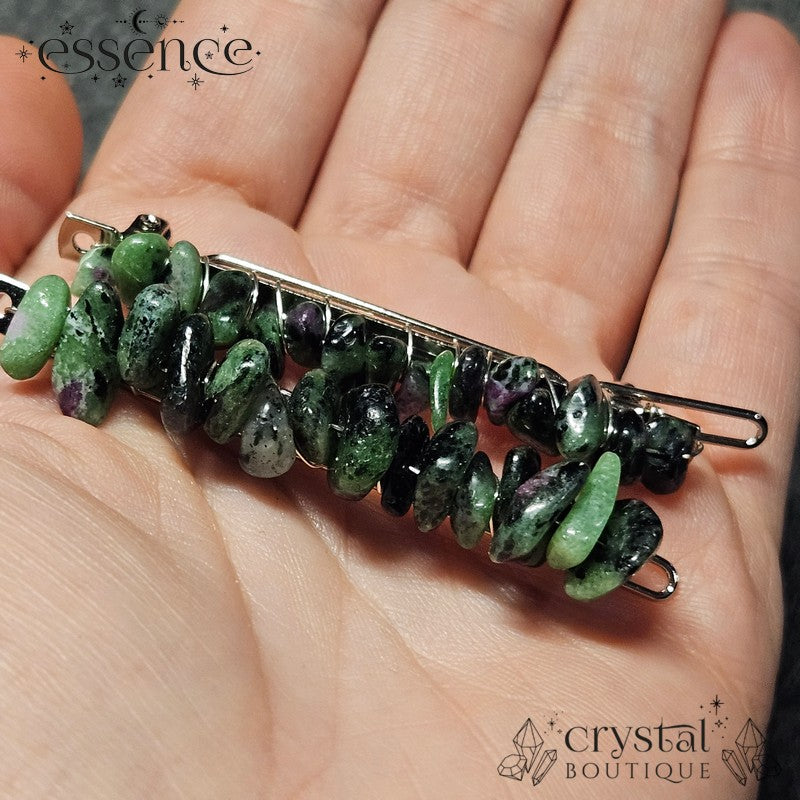 Ruby in Zoisite Chip Hair Clips