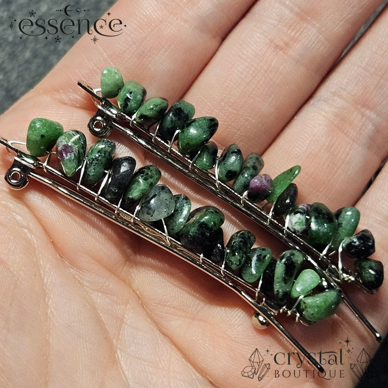 Ruby in Zoisite Chip Hair Clips