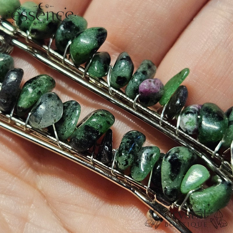 Ruby in Zoisite Chip Hair Clips