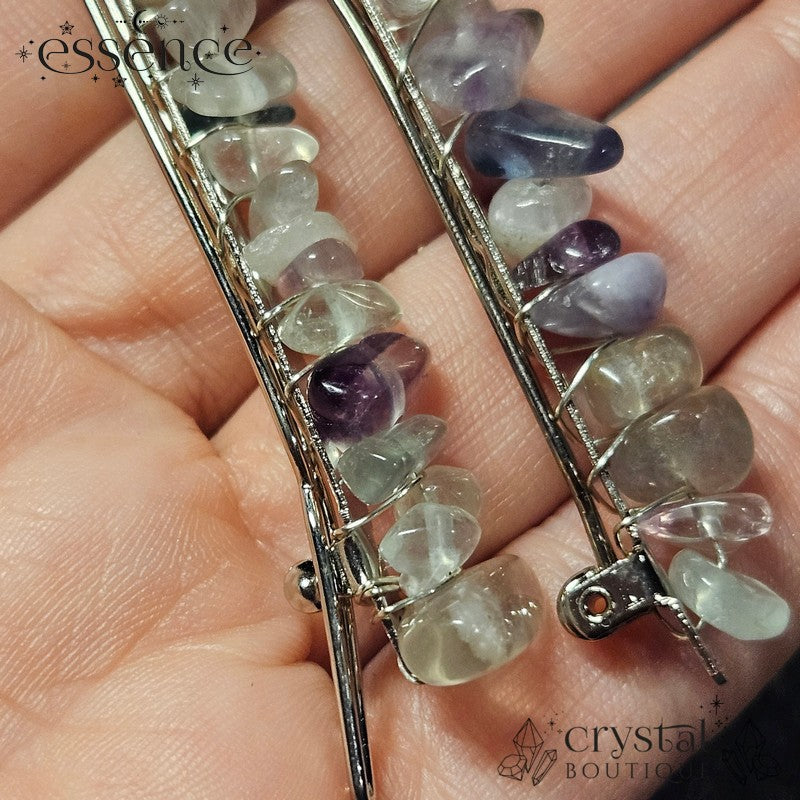 Rainbow Fluorite chip hair clips