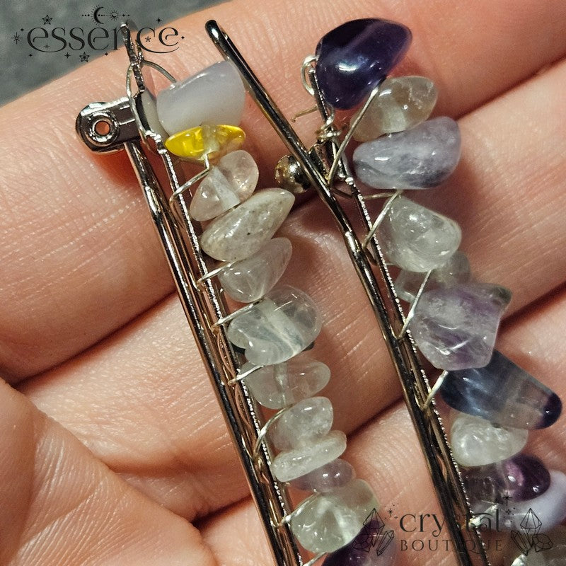 Rainbow Fluorite chip hair clips