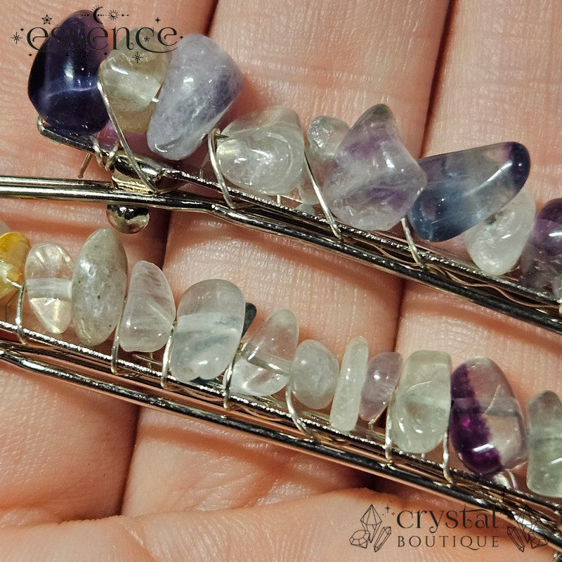 Rainbow Fluorite chip hair clips