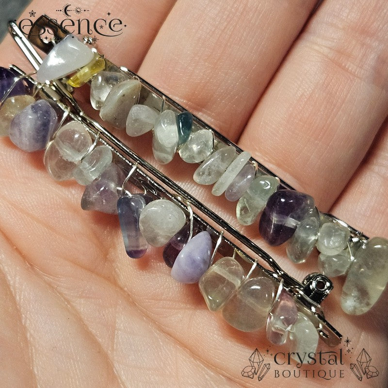 Rainbow Fluorite chip hair clips