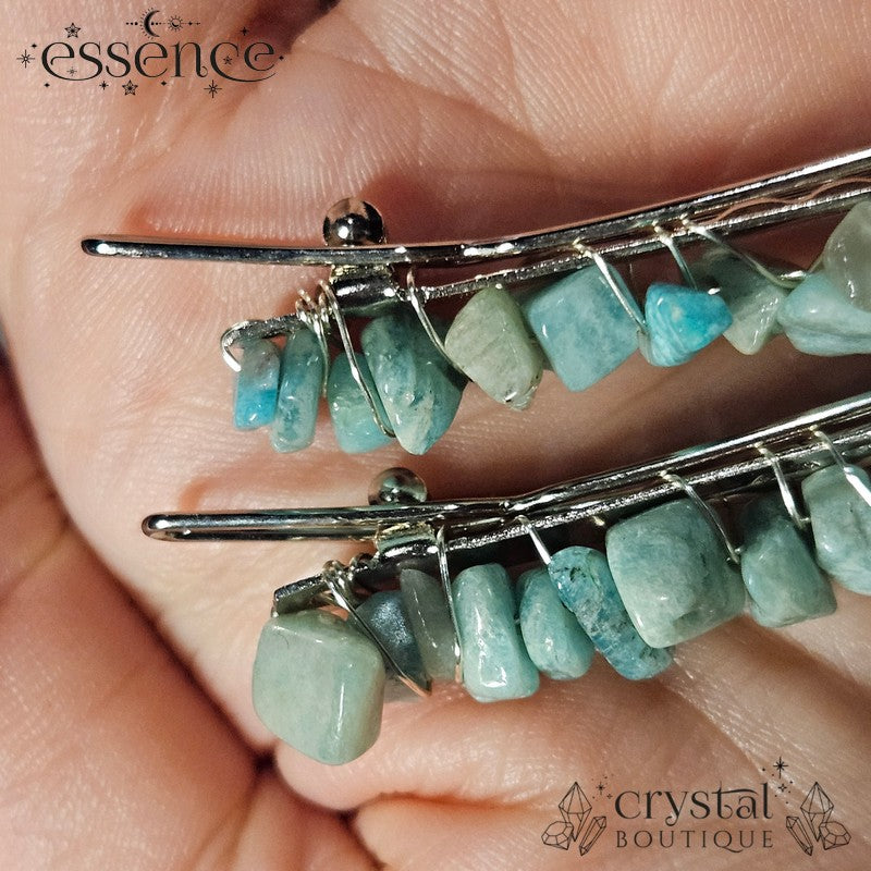 Amazonite Chip Hair Clips - Pair