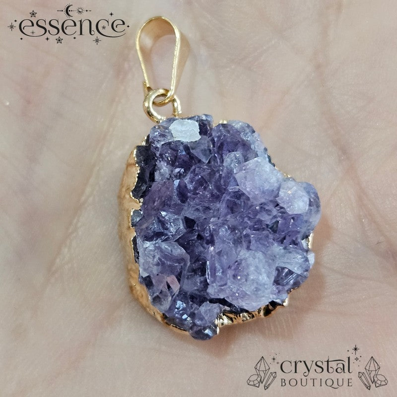 Amethyst Druze Pendant , Gold Electroplated