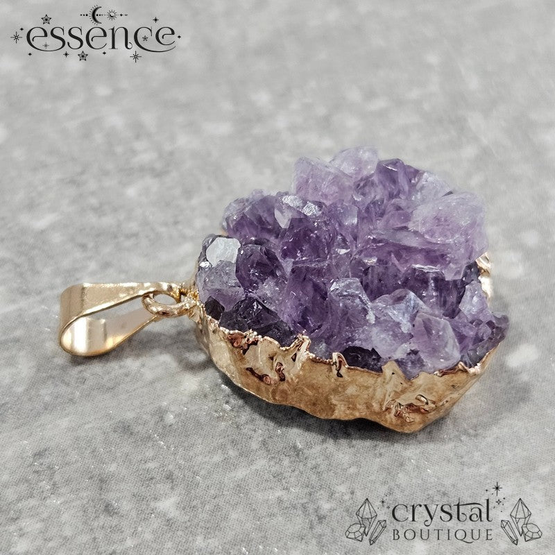 Amethyst Druze Pendant , Gold Electroplated