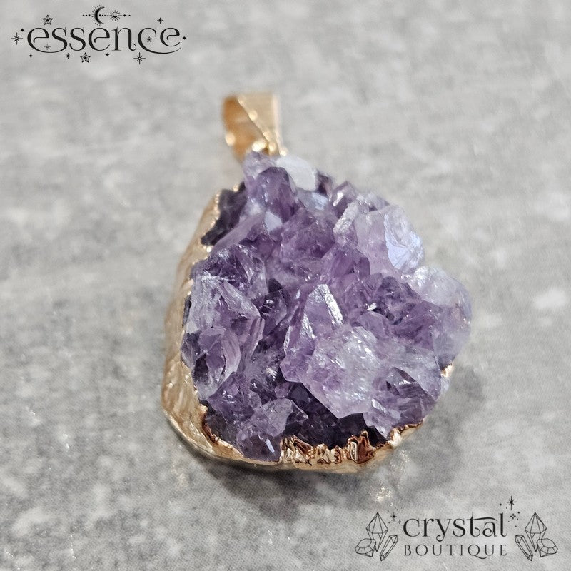 Amethyst Druze Pendant , Gold Electroplated