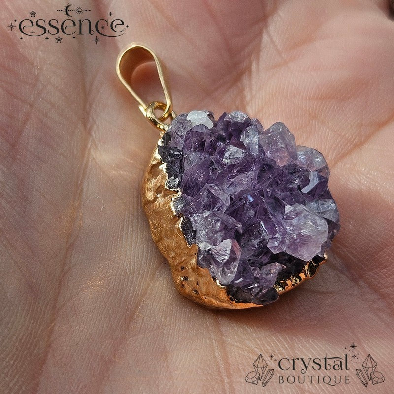 Amethyst Druze Pendant , Gold Electroplated