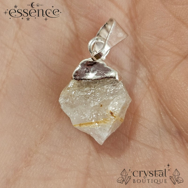 Rutilated Quartz Pendant - silver electroplated edge and bail