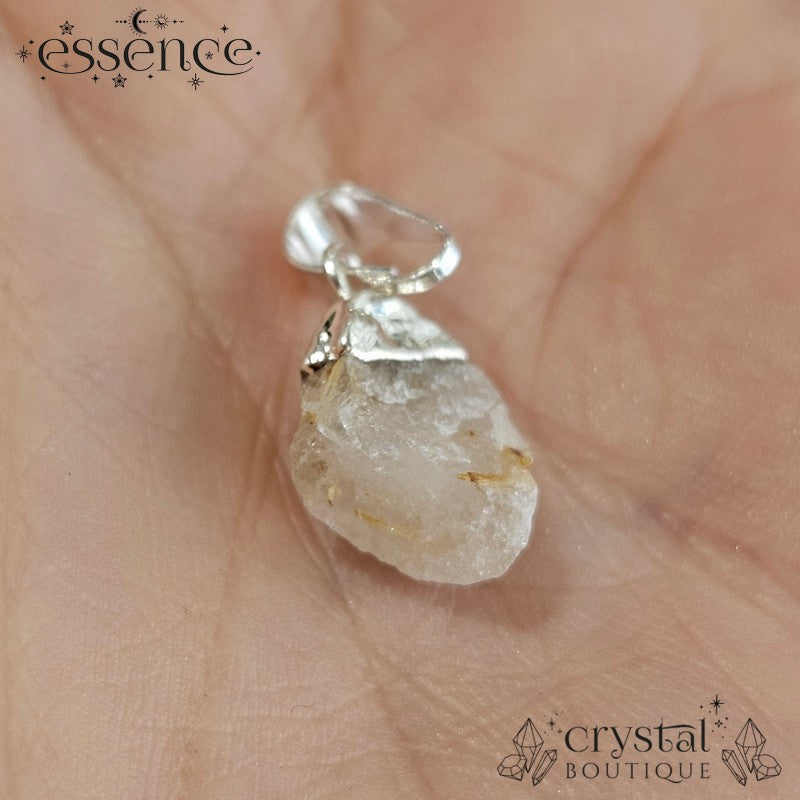 Rutilated Quartz Pendant - silver electroplated edge and bail