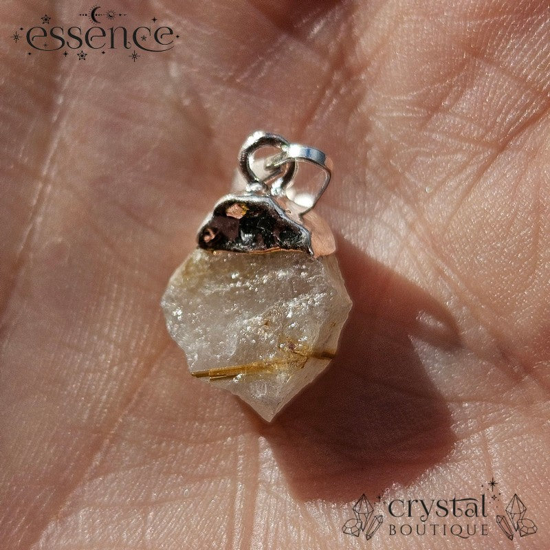 Rutilated Quartz Pendant - silver electroplated edge and bail