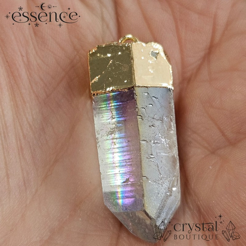 Aura Quartz Point Pendant Gold Electroplated