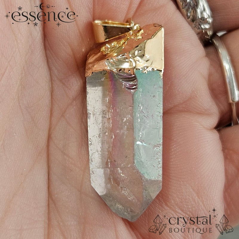 Aura Quartz Point Pendant Gold Electroplated