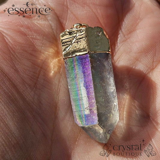 Aura Quartz Point Pendant Gold Electroplated