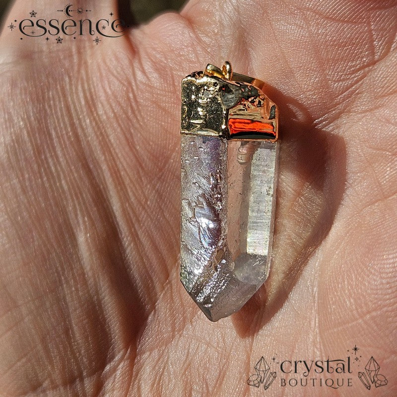 Aura Quartz Point Pendant Gold Electroplated