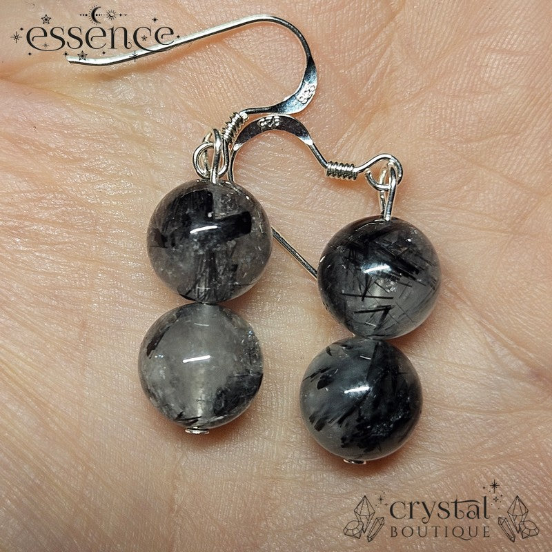 925 Silver Hook Earrings with Tourmalated Quartz Beads