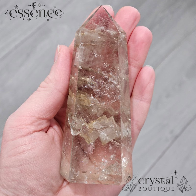 Brazilian Clear Quartz with Calcite Inclusions Tower