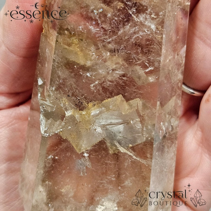 Brazilian Clear Quartz with Calcite Inclusions Tower