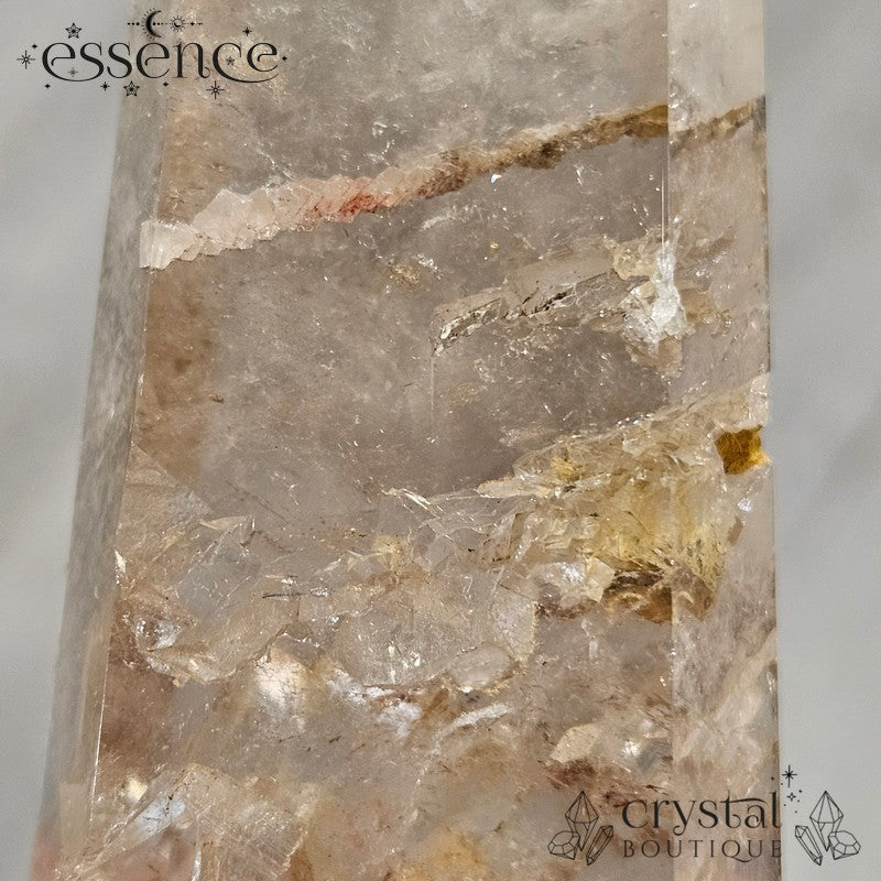 Brazilian Clear Quartz with Calcite Inclusions Tower