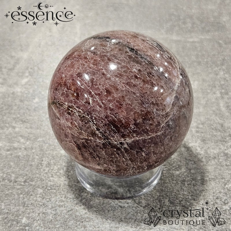 Lepidolite Sphere with Pink and Black Tourmaline