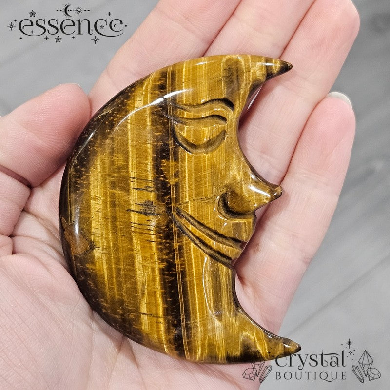 Golden Tiger's Eye Moon Face Carving – 86g of Flashy Lunar Magic