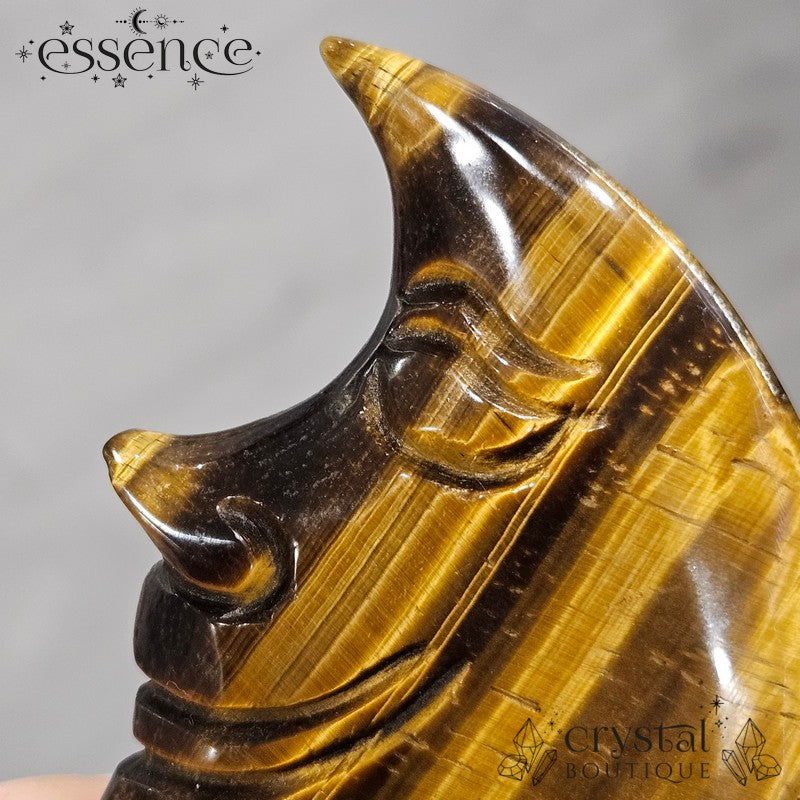 Golden Tiger's Eye Moon Face Carving – 86g of Flashy Lunar Magic