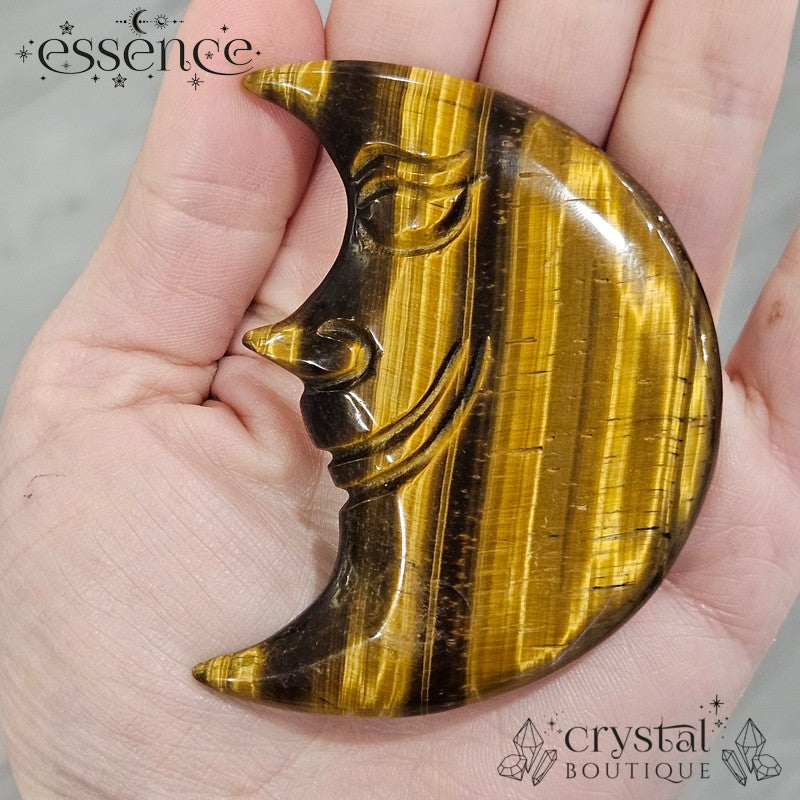 Golden Tiger's Eye Moon Face Carving – 86g of Flashy Lunar Magic