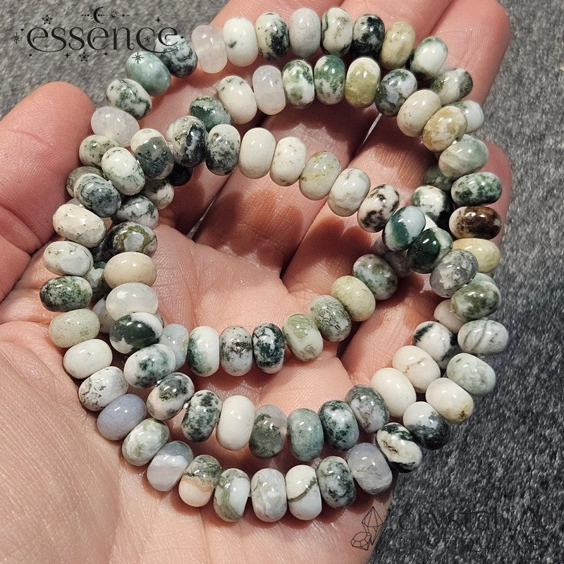 Moss Agate Barrel Bead Bracelet