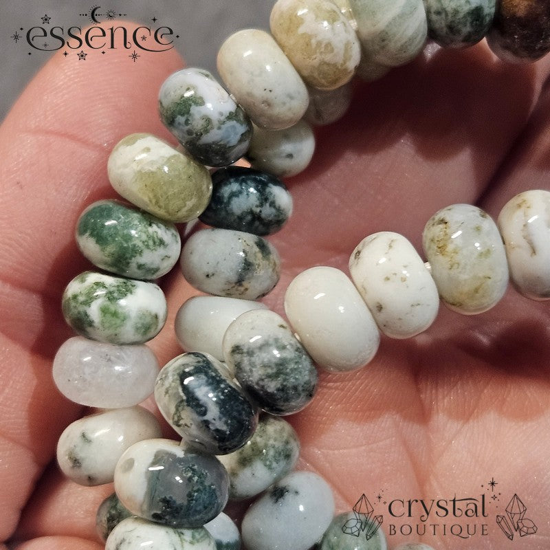 Moss Agate Barrel Bead Bracelet