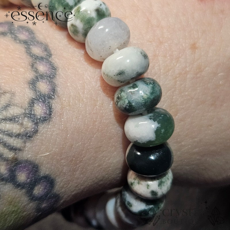 Moss Agate Barrel Bead Bracelet