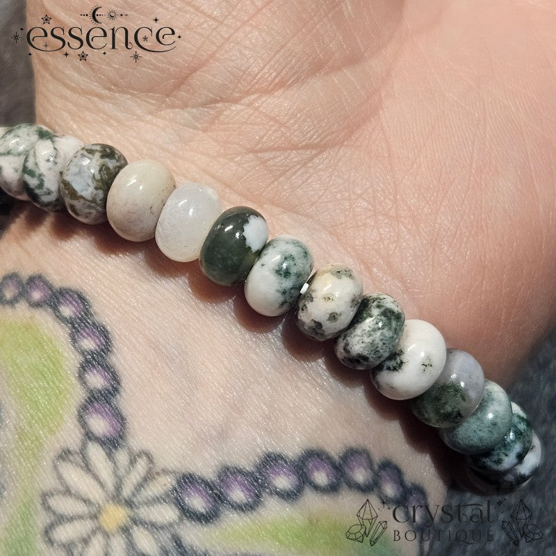 Moss Agate Barrel Bead Bracelet