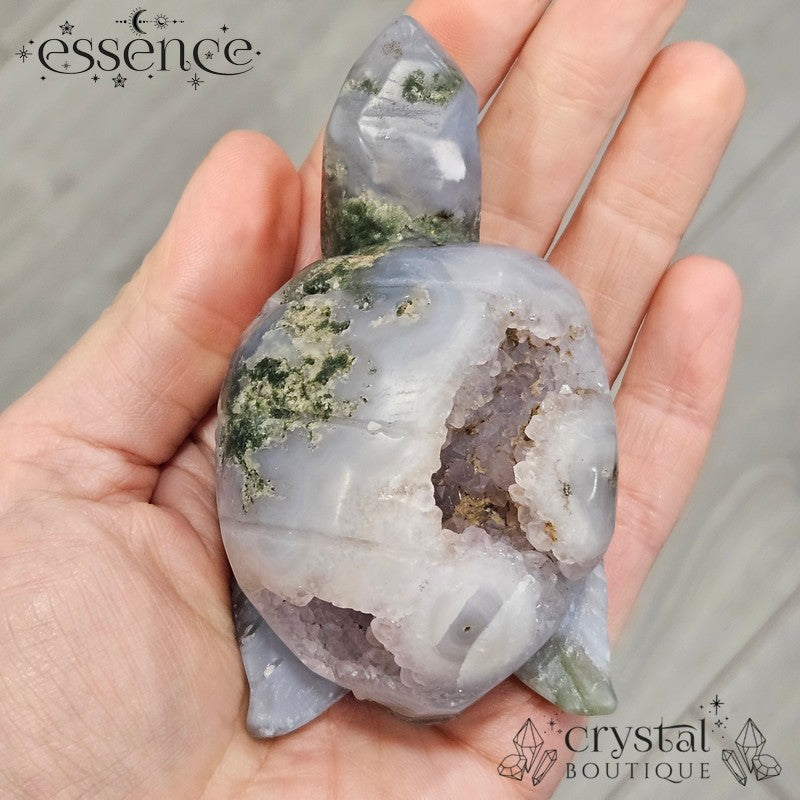 Druzy Moss Agate Turtle – 231g